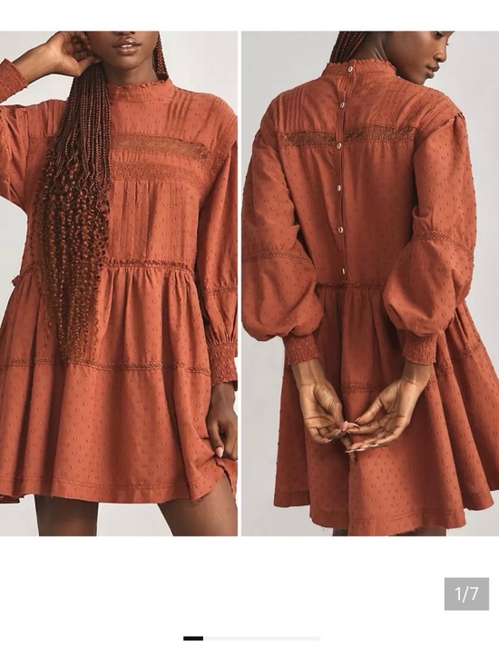 Anthropologie Dresses & Skirts - NWT Anthropologie Pilcro Orange Mock Neck Tiered Lace Trim Mini Dress XLP